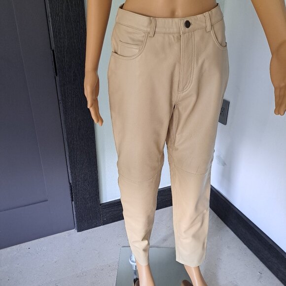 Hugo Buscati Cowgirl Core Beige Leather Jeans Slacks Pants - sz 10 Petite -